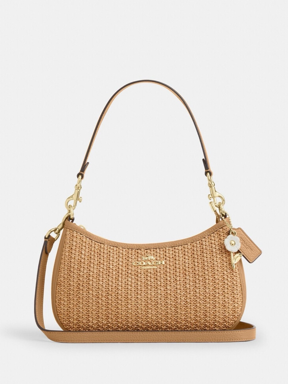 🌼Coach NWT ToastTan Woven Teri Shoulder Bag with Crossbody/Charm & Gold Hardware